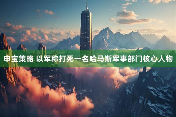 申宝策略 以军称打死一名哈马斯军事部门核心人物